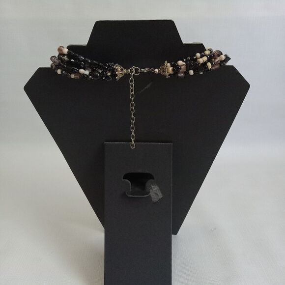 Black & Brown Assorted Beads Adjustable Multi-Strand Layered Statement Necklace - Picture 2 of 12